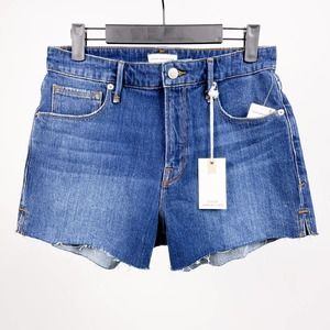 Good American Cut-Off Short Denim Jean Shorts High Rise Raw Hem Mom Retro